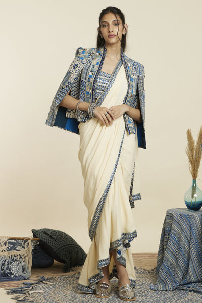 SVA Cascade Saree Paired With Bustier And Noor Jacket Indian designer wear online shopping melange singapore