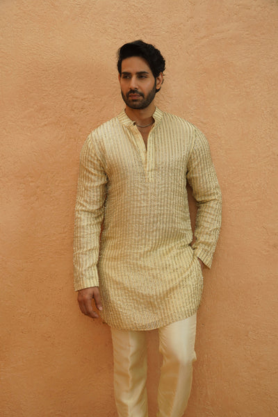 Chandheri Stripe Embellished Kurta Set