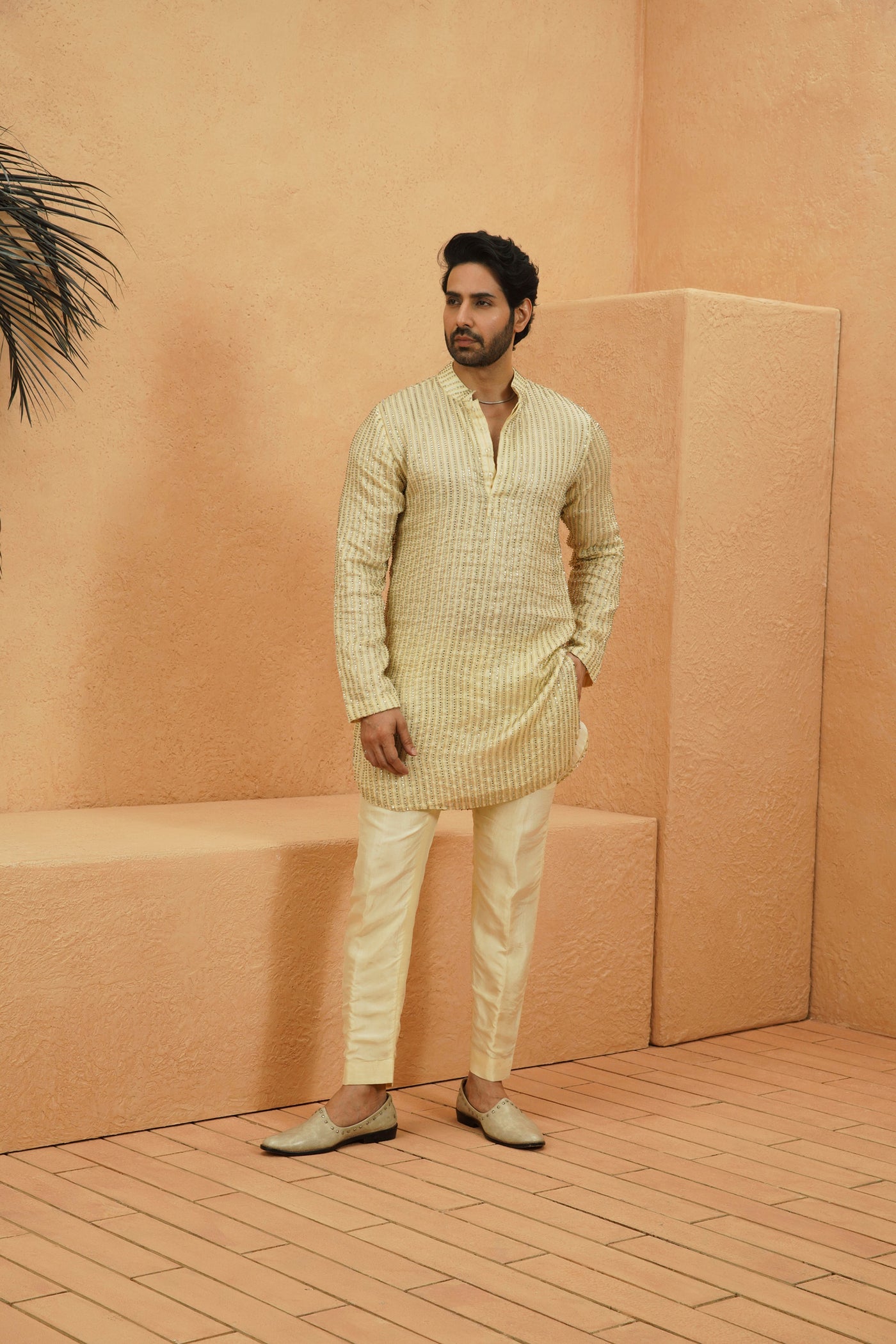 Chandheri Stripe Embellished Kurta Set