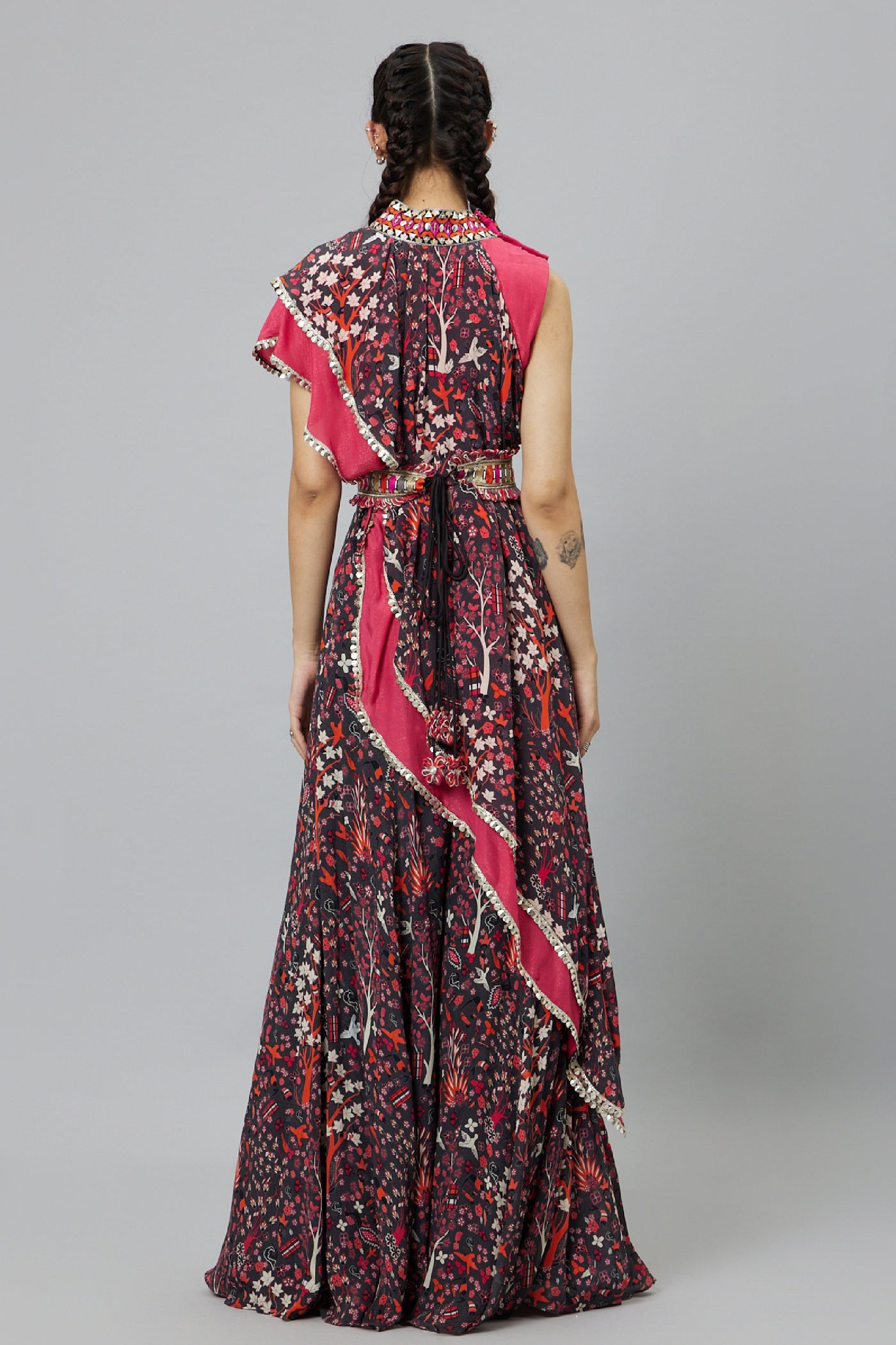 SVA Crop Top With Concrete Jungle Print Drape And Sharara Pants indian designer wear online shopping melange singapore