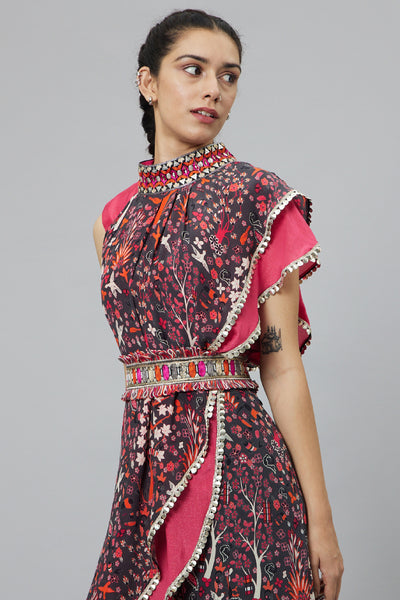 SVA Crop Top With Concrete Jungle Print Drape And Sharara Pants indian designer wear online shopping melange singapore