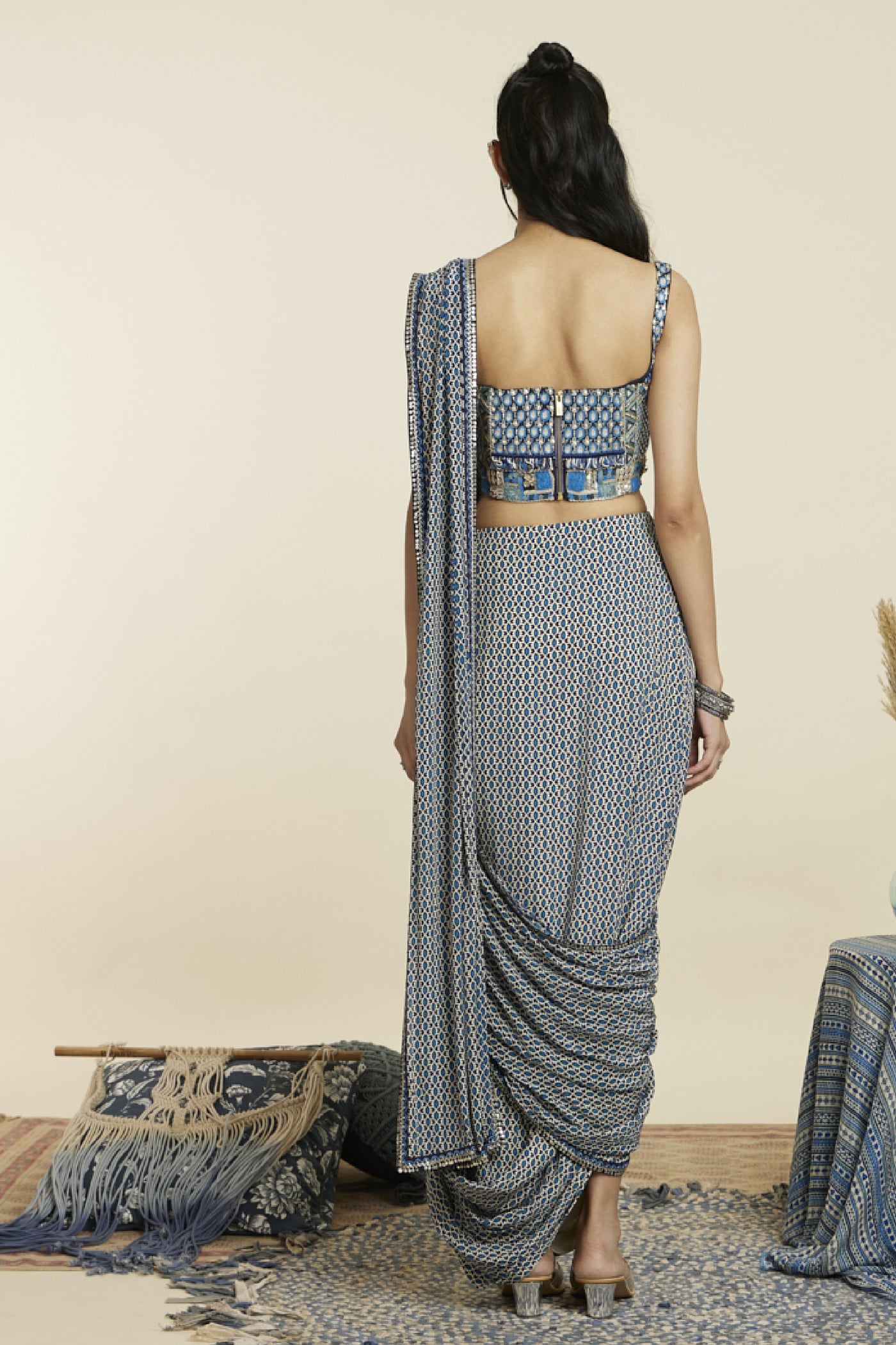 SVA Croptop Teamed With Geo Drape Skirt With Attached Drape Indian designer wear online shopping melange singapore