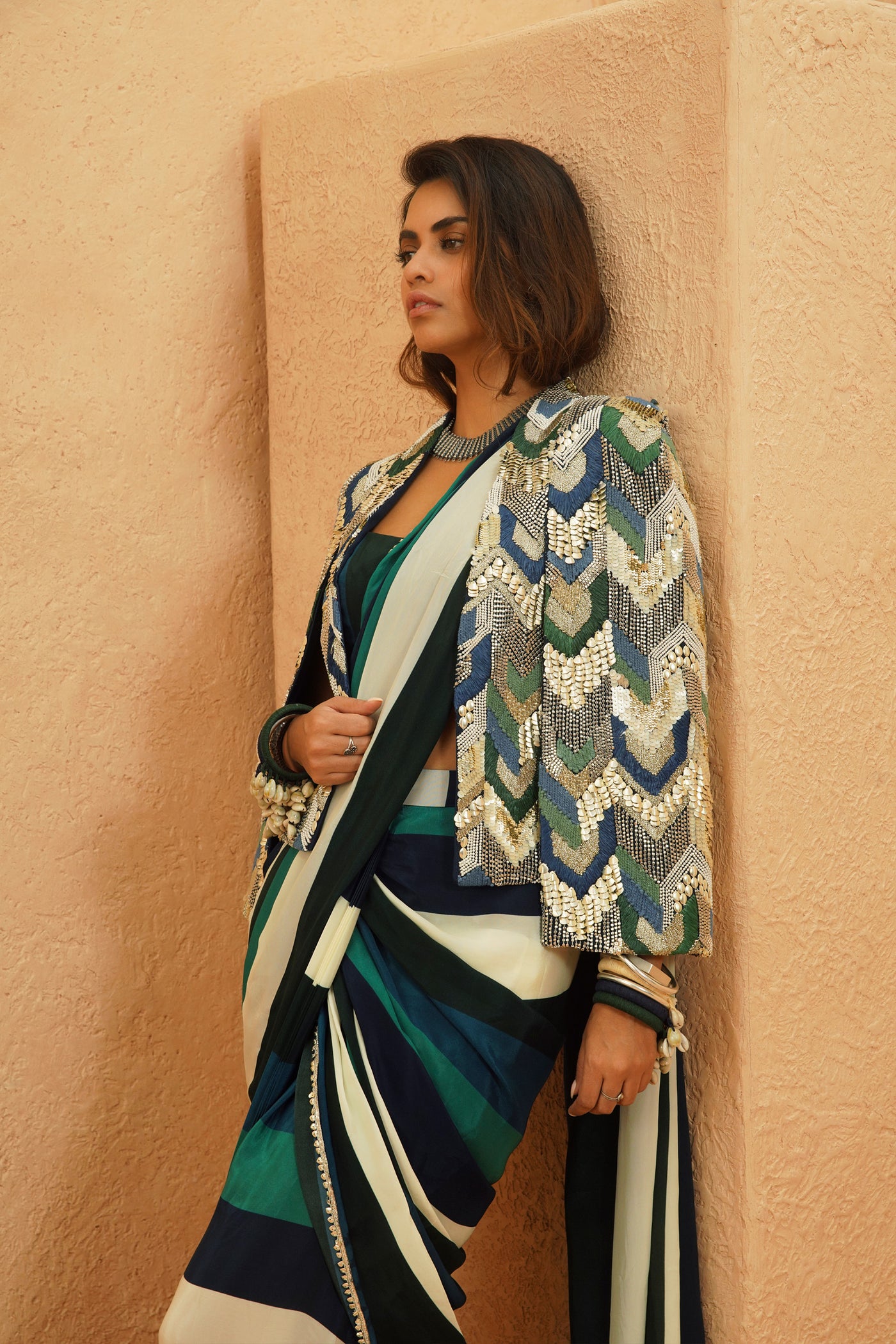 SVA Elia Embellished Cape Jacket indian designer wear online shopping melange singapore
