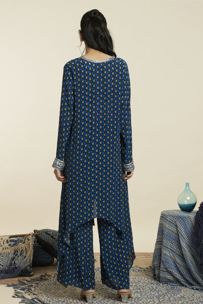 SVA Emerald Geo Geo Front Tie Up Tunic Set Indian designer wear online shopping melange singapore