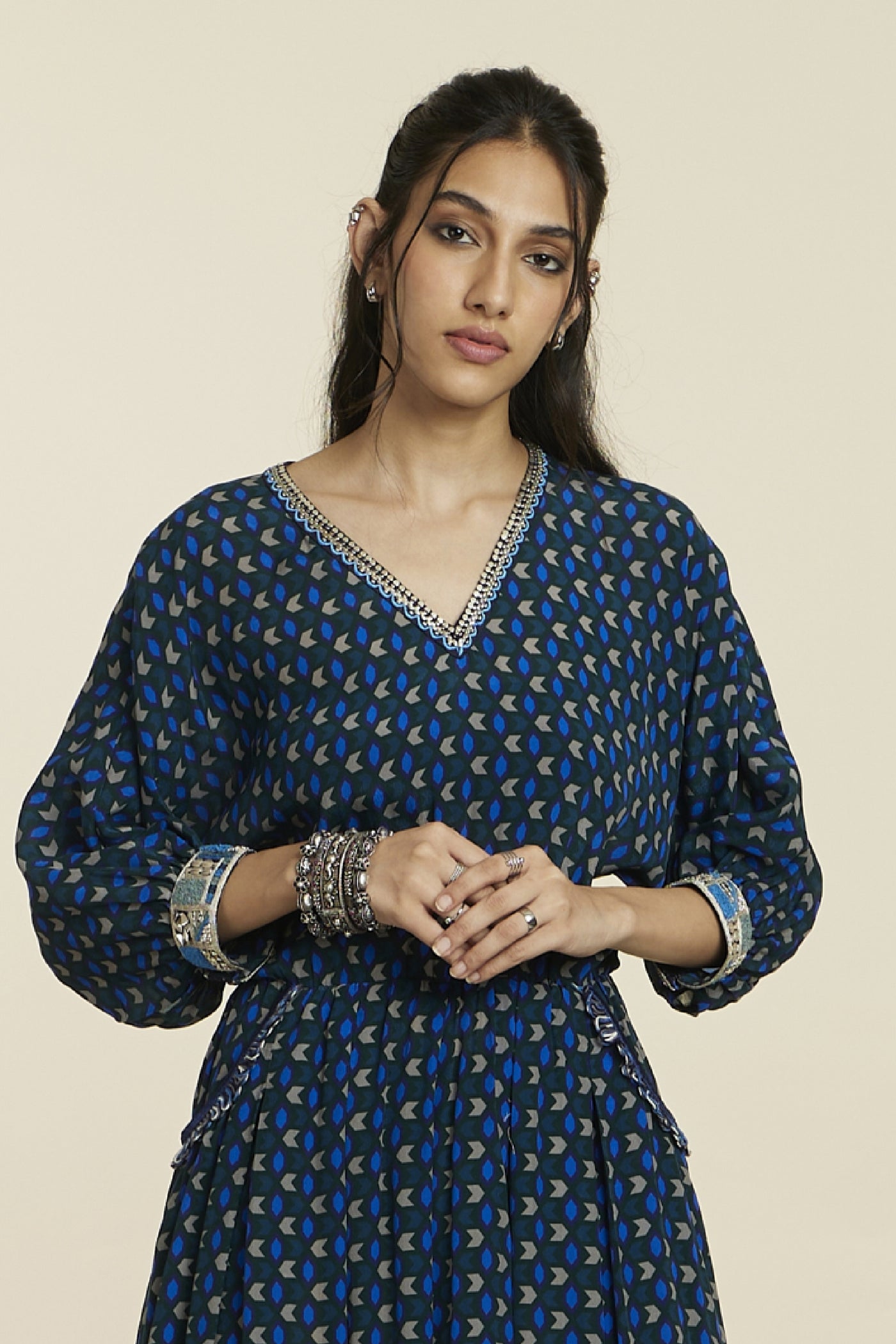 SVA Emerald Geo Print Dolmain Sleeves Jumpsuit Indian designer wear online shopping melange singapore