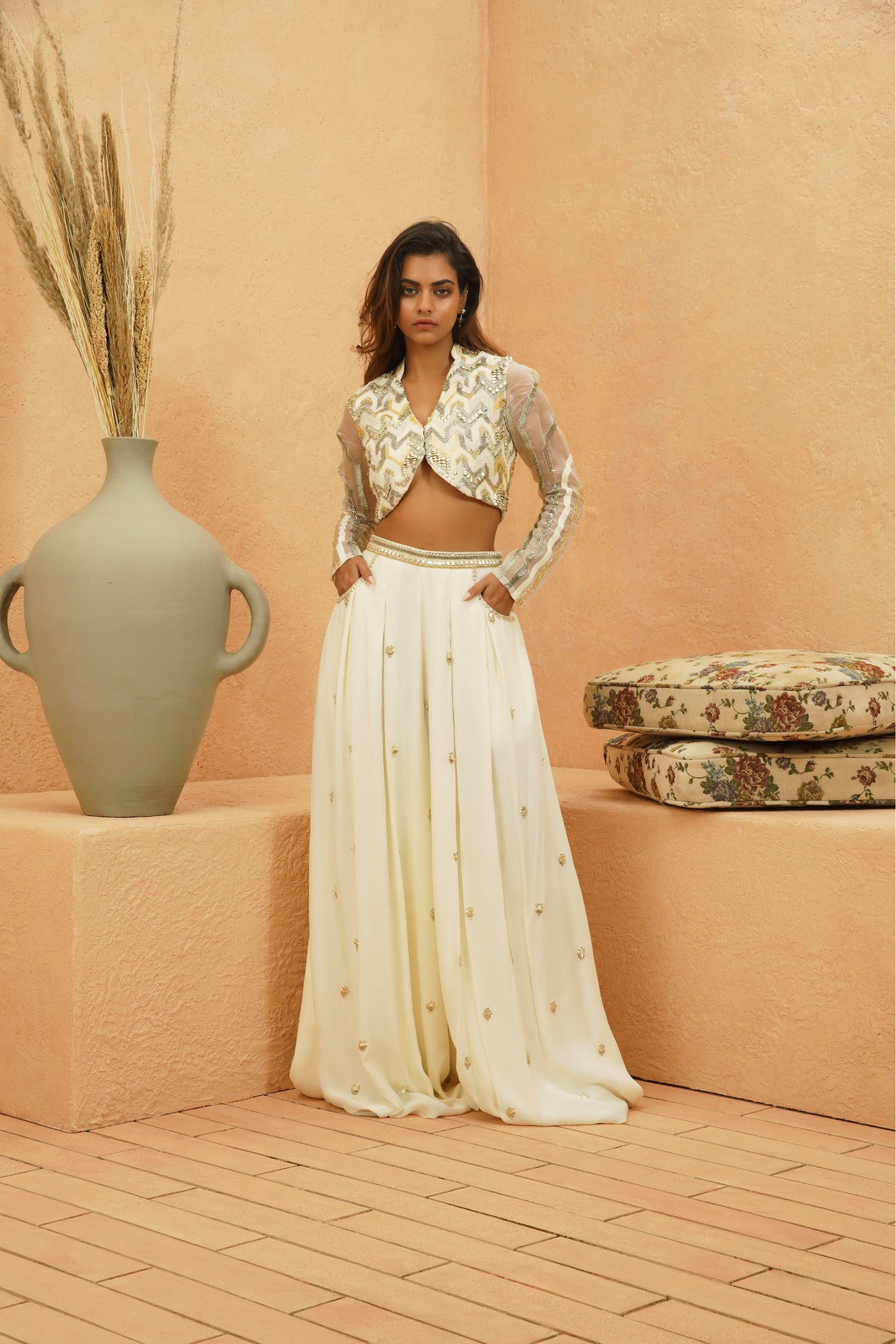 SVA Fariha Jacket And Flared Pant indian designer wear online shopping melange singapore