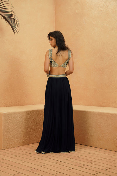 SVA Fez Embellished Bustier And Pleated Skirt indian designer wear online shopping melange singapore