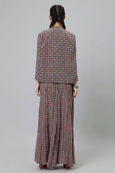 SVA Geometric Print Structured Cape Jacket With Pants And Bustier indian designer wear online shopping melange singapore