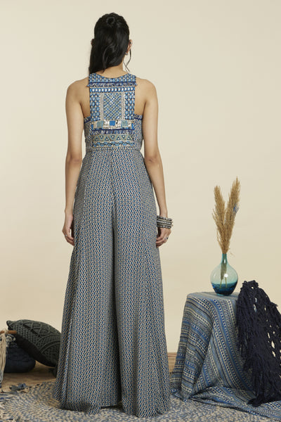 SVA Geometric Print Yoke Style Jumpsuit Indian designer wear online shopping melange singapore