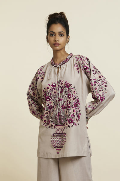 SVA Grey Dolmain Sleeves Threadwork Coord Set Indian designer wear online shopping melange singapore