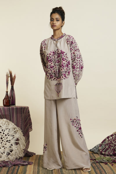 SVA Grey Dolmain Sleeves Threadwork Coord Set Indian designer wear online shopping melange singapore