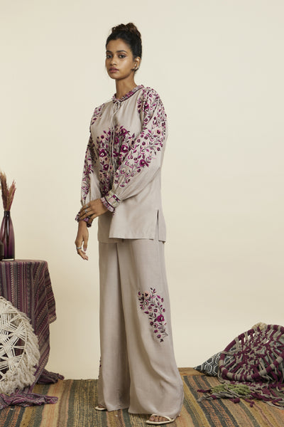 SVA Grey Dolmain Sleeves Threadwork Coord Set Indian designer wear online shopping melange singapore