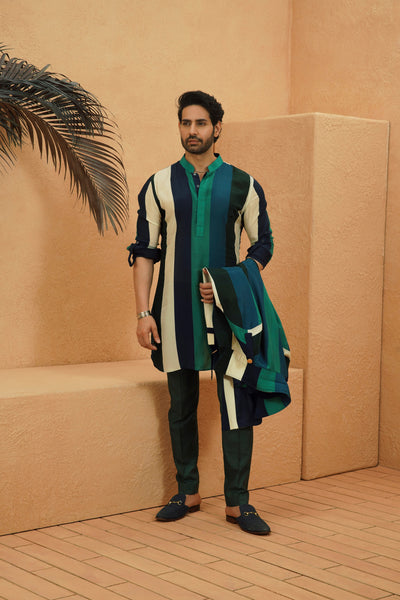 SVA Harir Stripe Roll Up Kurta indian designer wear online shopping melange singapore