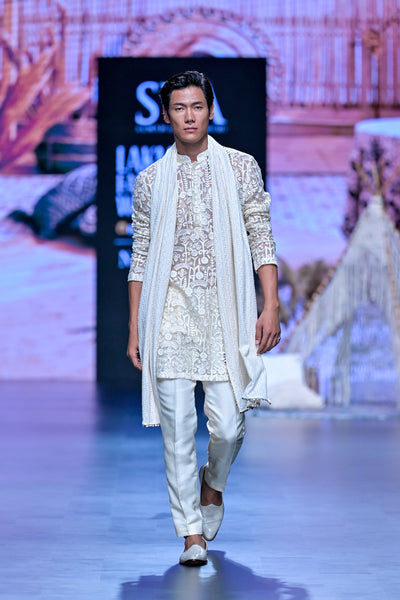 SVA Threadwork Oraganza Embellished Kurta Set indian designer wear online shopping melange singapore