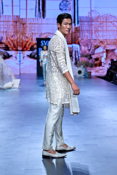 SVA Threadwork Oraganza Embellished Kurta Set indian designer wear online shopping melange singapore