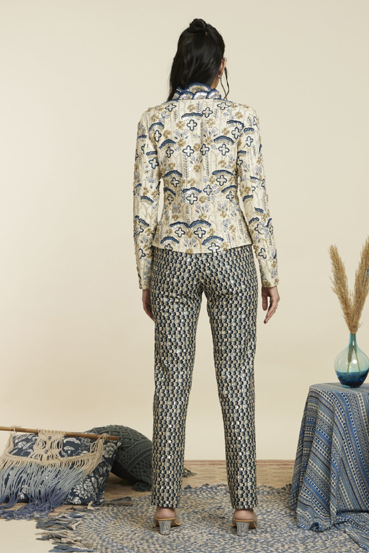 SVA Art Deco Embellished Jacket Paired With Scallop Embellished Pants Indian designer wear online shopping melange singapore