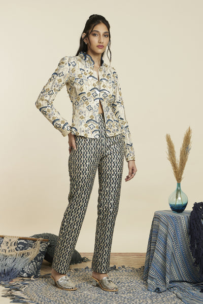 SVA Art Deco Embellished Jacket Paired With Scallop Embellished Pants Indian designer wear online shopping melange singapore