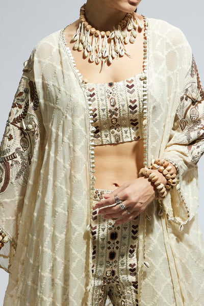 SVA Ivory Aztec Embellished Cape Set indian designer wear online shopping melange singapore