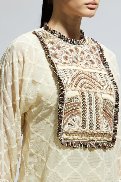 SVA Ivory Aztec Yoke Embroidered Tunic Paired With Drape Skirt indian designer wear online shopping melange singapore