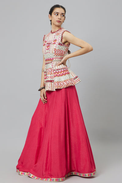 SVA Ivory Embellished Peplum Teamed With Pink Lehenga indian designer wear online shopping melange singapore