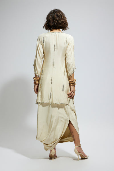 SVA Ivory Embellished Tunic With Drape Skirt indian designer wear online shopping melange singapore
