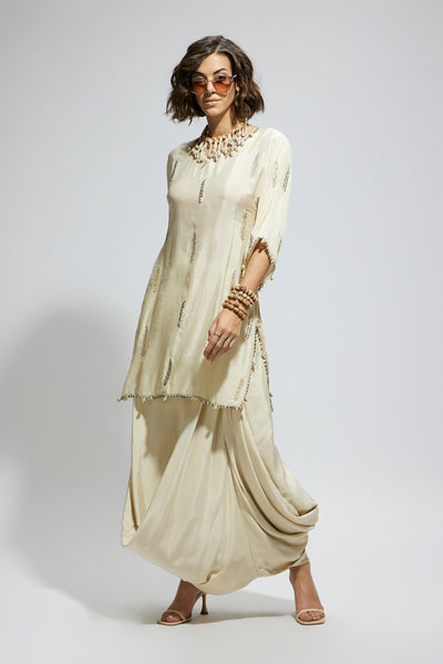 SVA Ivory Embellished Tunic With Drape Skirt indian designer wear online shopping melange singapore