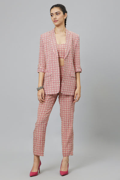 SVA Ivory Geomteric Print Pant Suit Teamed With Pants And Bustier indian designer wear online shopping melange singapore