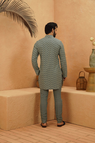 SVA Kuba Embellished And Printed Kurta Set indian designer wear online shopping melange singapore
