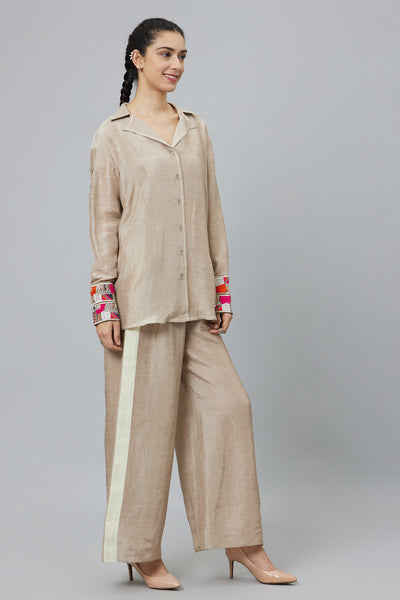 SVA Grey Linen Sport Coord Set With Fisherwoman Applique indian designer wear online shopping melange singapore