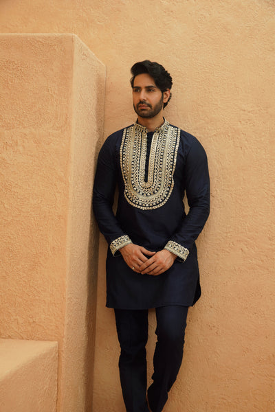 SVA Malik Midnight Blue Kurta Set indian designer wear online shopping melange singapore
