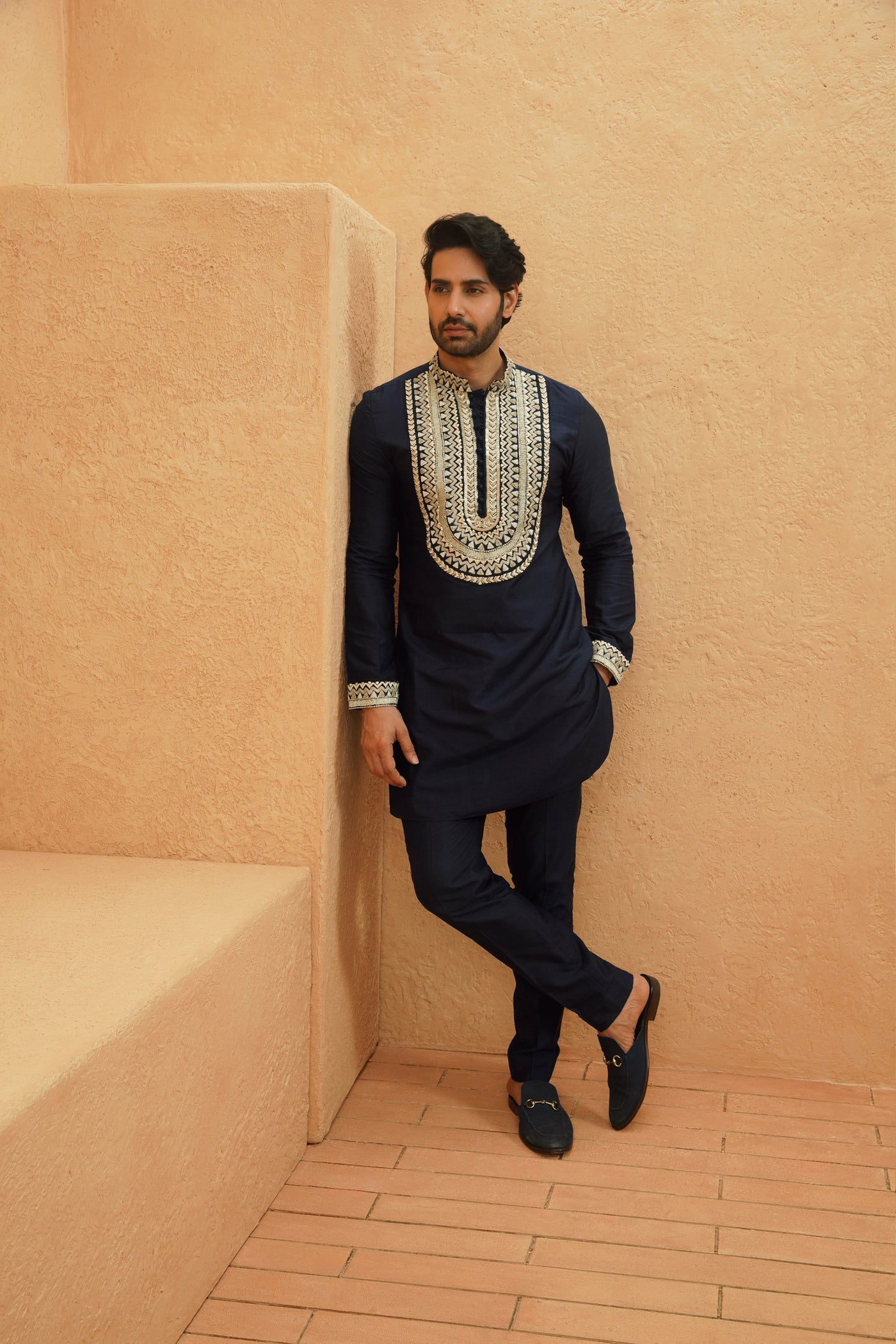 SVA Malik Midnight Blue Kurta Set indian designer wear online shopping melange singapore
