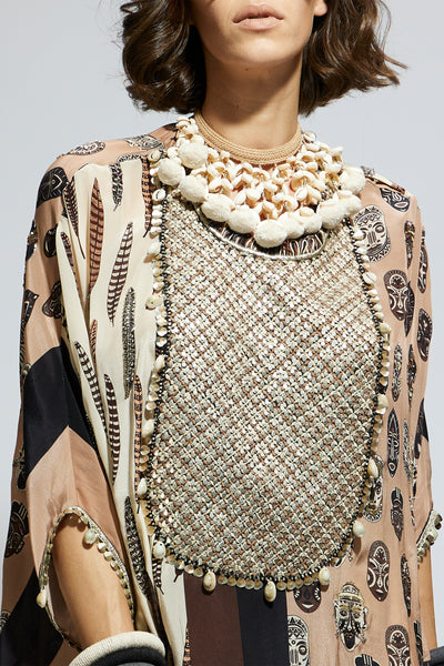 SVA Metallic Embroidered Yoke Short Kaftan Set indian designer wear online shopping melange singapore