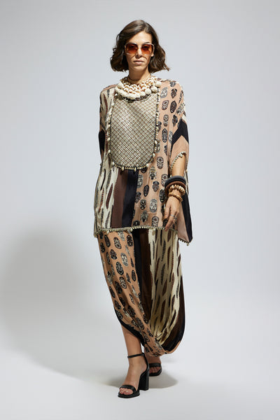 SVA Metallic Embroidered Yoke Short Kaftan Set indian designer wear online shopping melange singapore