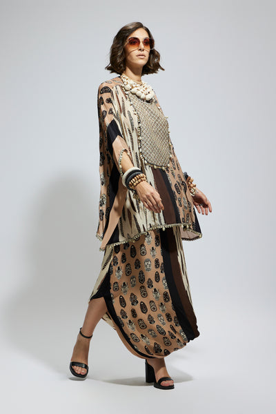 SVA Metallic Embroidered Yoke Short Kaftan Set indian designer wear online shopping melange singapore