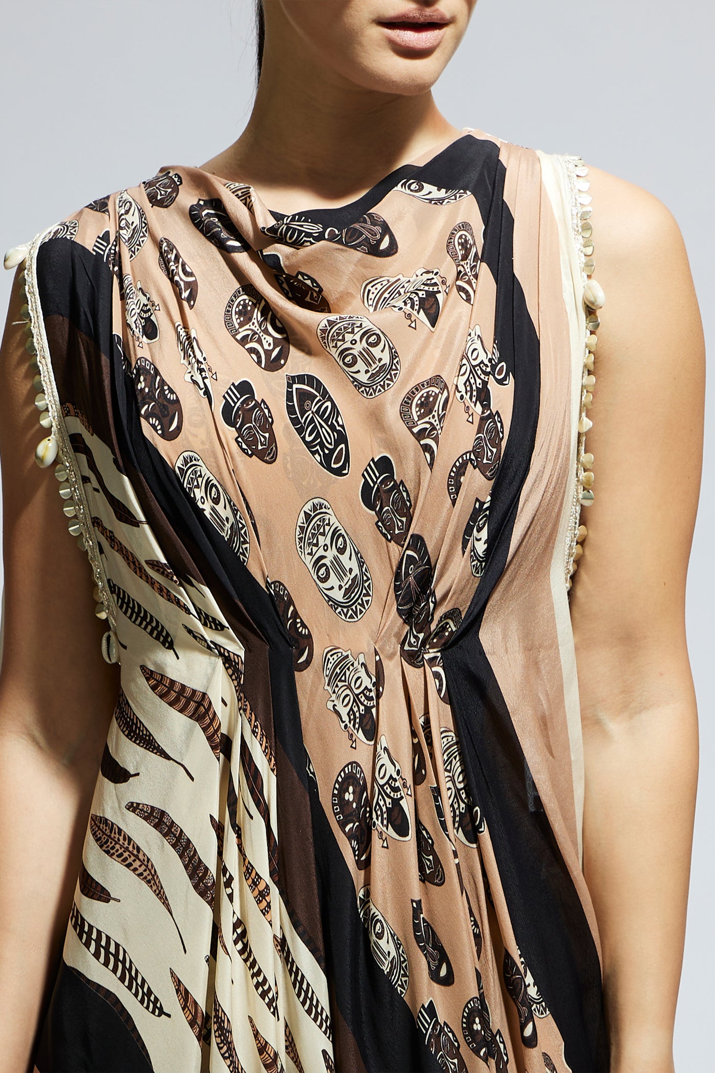 SVA Mask And Feather Print Crop Top Set indian designer wear online shopping melange singapore