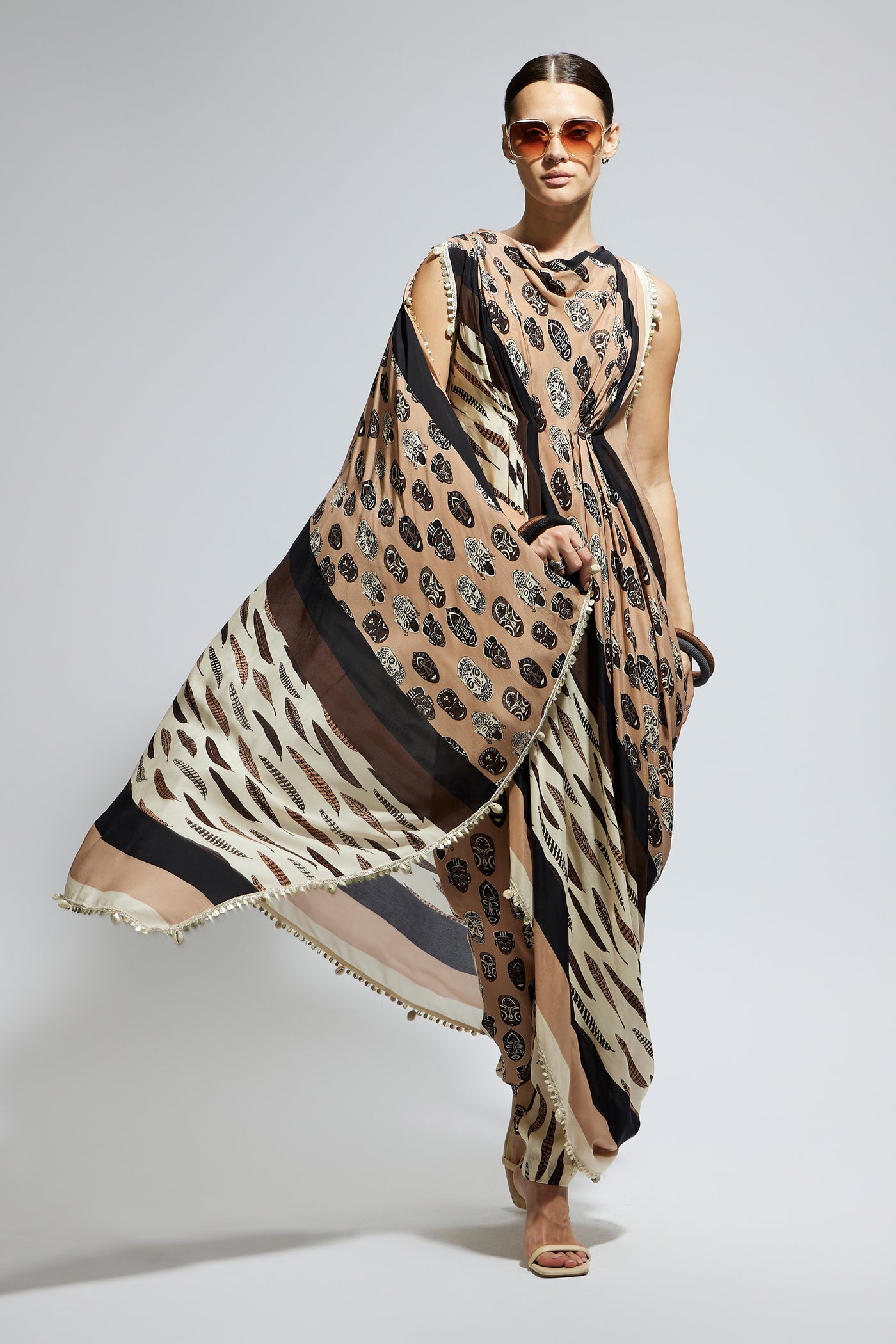 SVA Mask And Feather Print Crop Top Set indian designer wear online shopping melange singapore