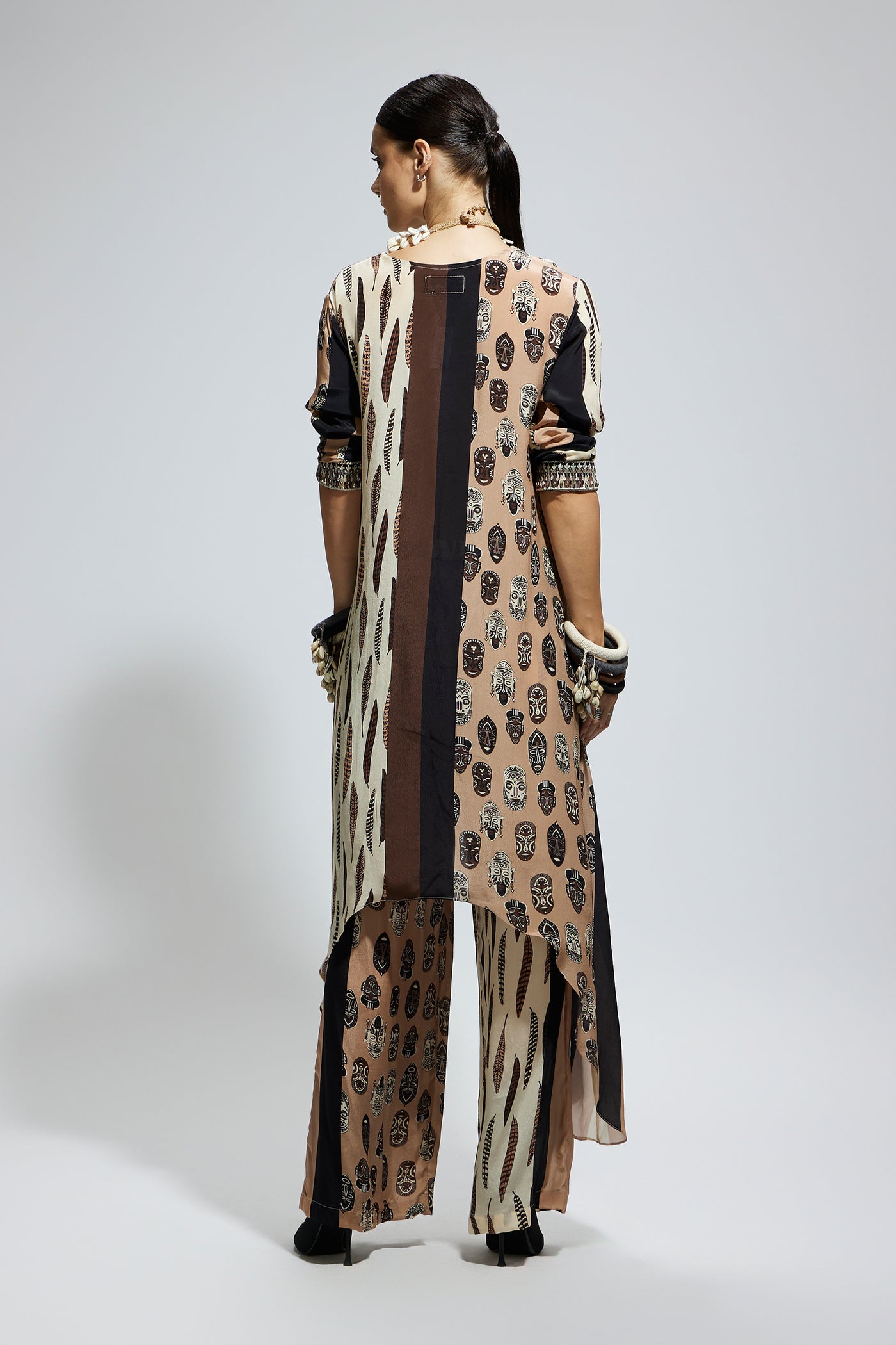 SVA Mask And Feather Print Front Tie Up Tunic indian designer wear online shopping melange singapore