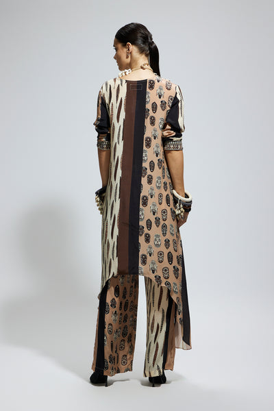 SVA Mask And Feather Print Front Tie Up Tunic indian designer wear online shopping melange singapore