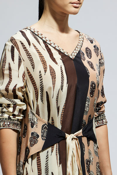 SVA Mask And Feather Print Front Tie Up Tunic indian designer wear online shopping melange singapore