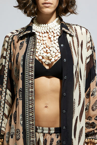 SVA Mask And Feather Print Oversized Coord Set indian designer wear online shopping melange singapore