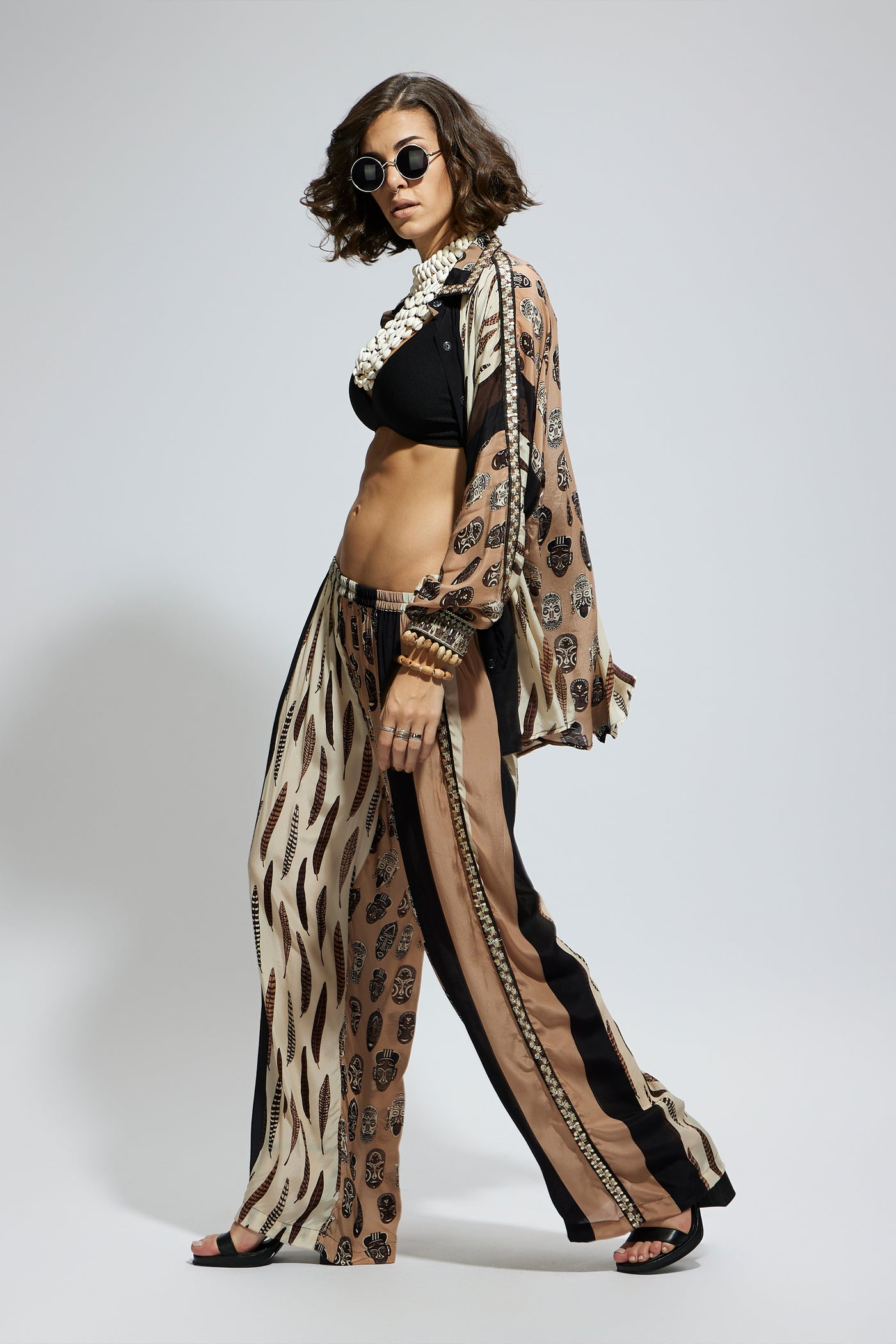 SVA Mask And Feather Print Oversized Coord Set indian designer wear online shopping melange singapore