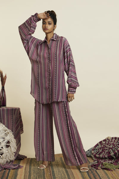 SVA Merlot Boho Stripe Print Oversized Coord Set Indian designer wear online shopping melange singapore