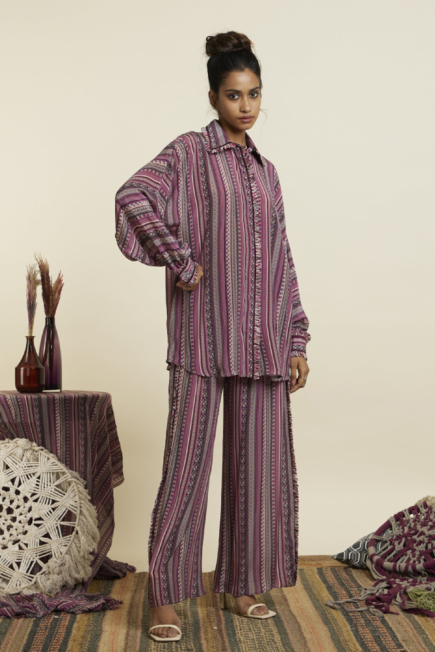 SVA Merlot Boho Stripe Print Oversized Coord Set Indian designer wear online shopping melange singapore