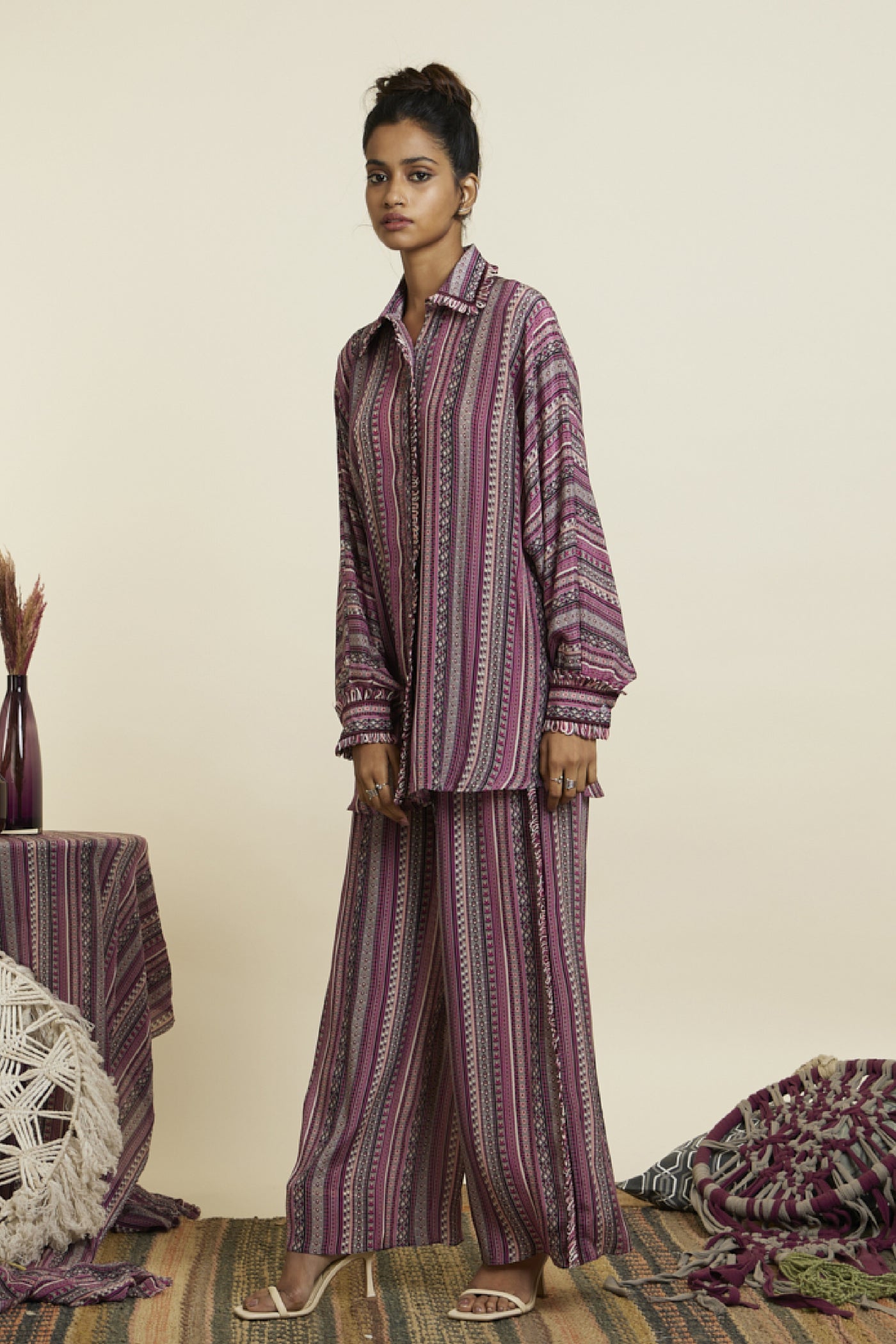 SVA Merlot Boho Stripe Print Oversized Coord Set Indian designer wear online shopping melange singapore