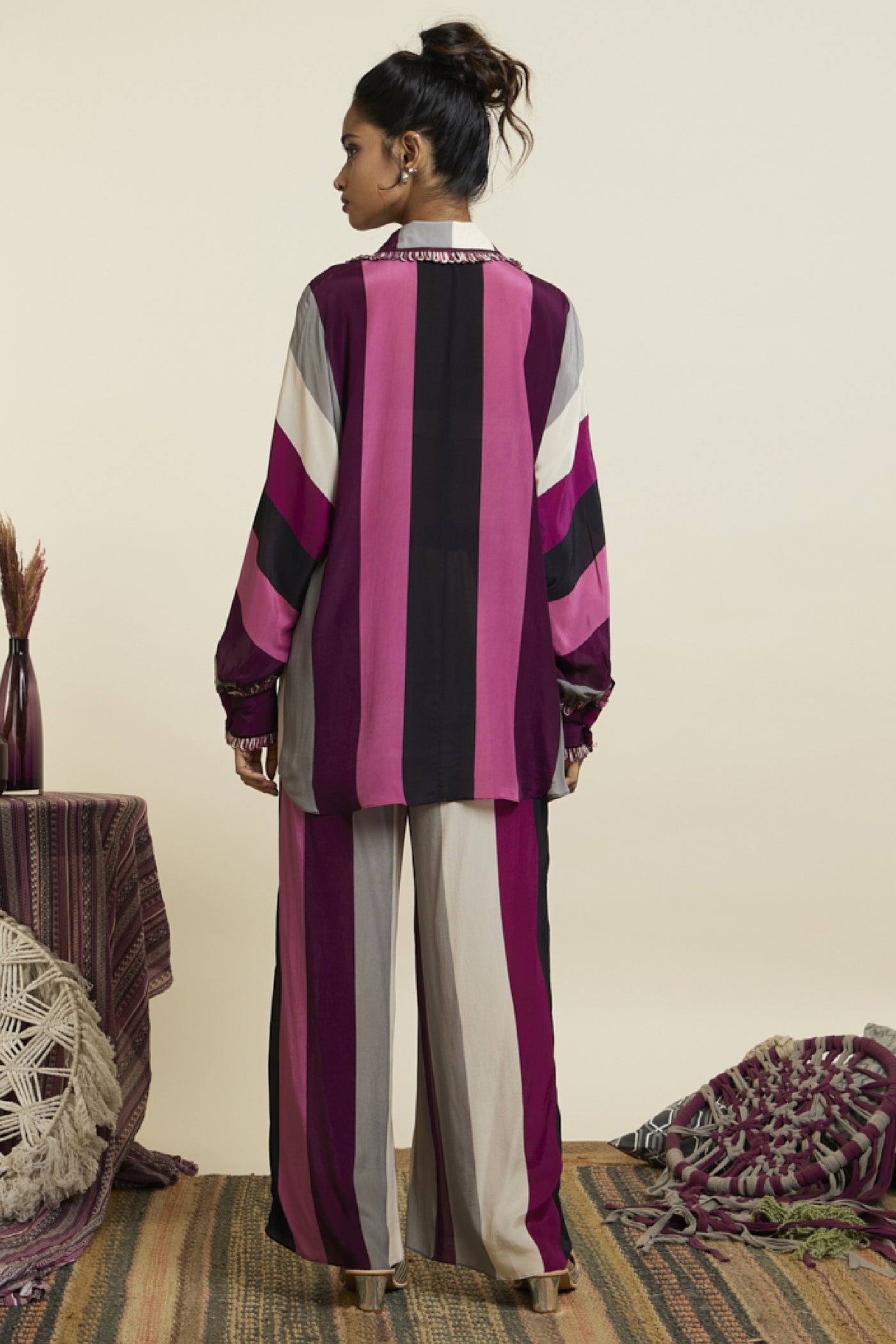 SVA Merlot Stripe Print Oversized Coord Set Indian designer wear online shopping melange singapore