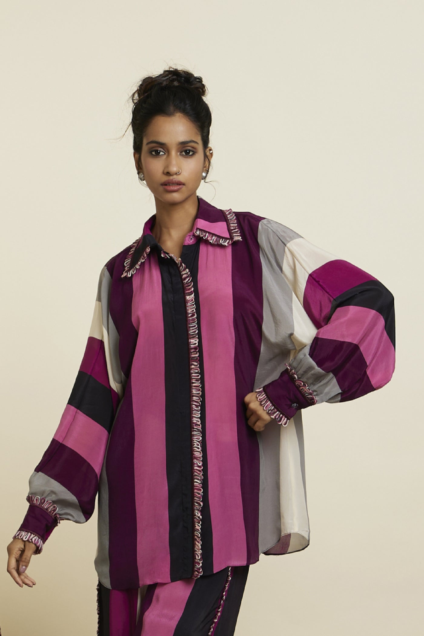 SVA Merlot Stripe Print Oversized Coord Set Indian designer wear online shopping melange singapore