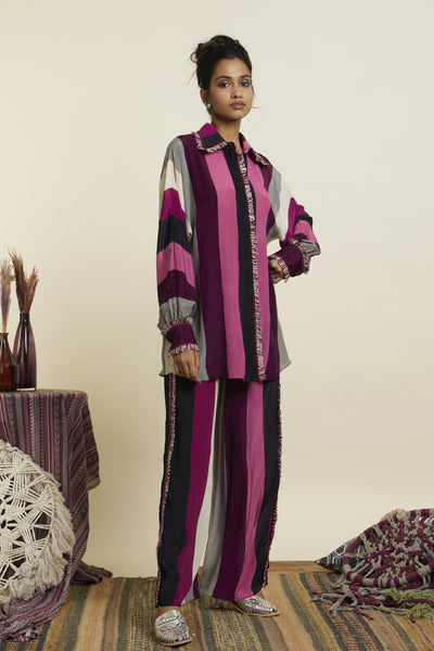 SVA Merlot Stripe Print Oversized Coord Set Indian designer wear online shopping melange singapore