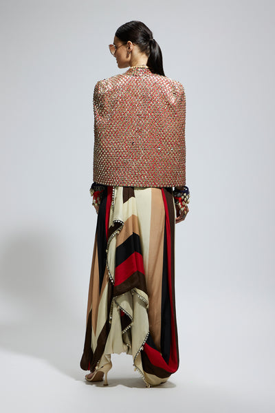 SVA Metallic Embellished Cape Jacket Set indian designer wear online shopping melange singapore