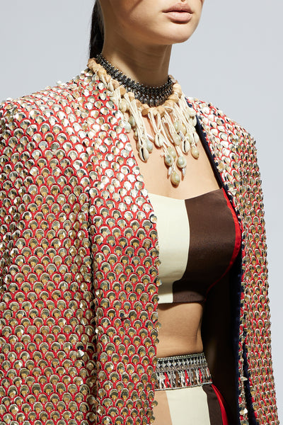 SVA Metallic Embellished Cape Jacket Set indian designer wear online shopping melange singapore