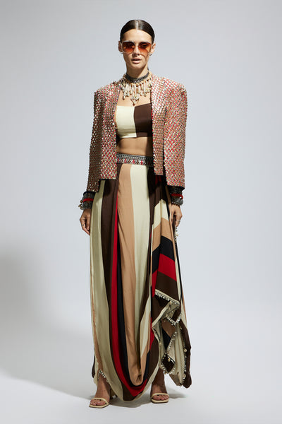SVA Metallic Embellished Cape Jacket Set indian designer wear online shopping melange singapore